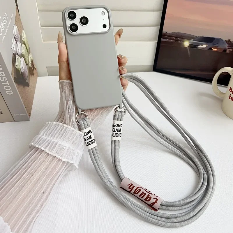 Original Lanyard Case For iPhone 18 17 16 15 14 13 Pro Max Plus Shockproof Candy Crossbody Neck Cord Strap Soft Silicone Cover