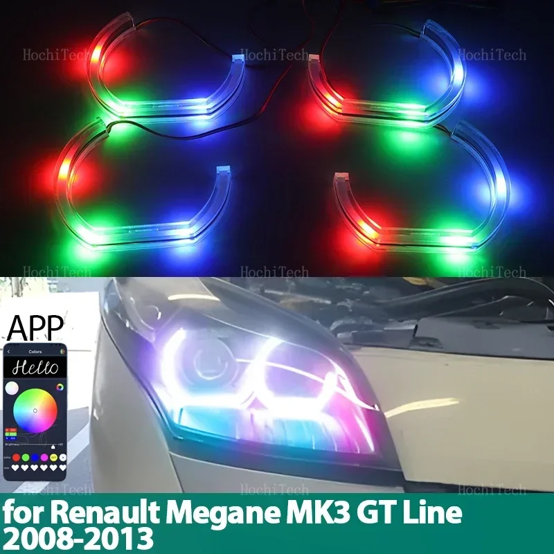 Sequential APP Remote Control Muti-colored Modes Angel Eyes Ring LED Turn Signal for Renault Megane MK3 GT Line 2008-2013