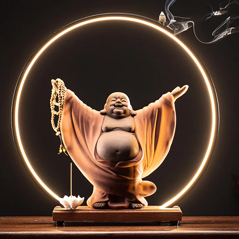 Imagem -04 - Led Buddha Backflow Incenso Queimador Grande Resina Maitreya Buddha Estátua Decoração para Casa Acessórios Grande Belly Buddha Estátua