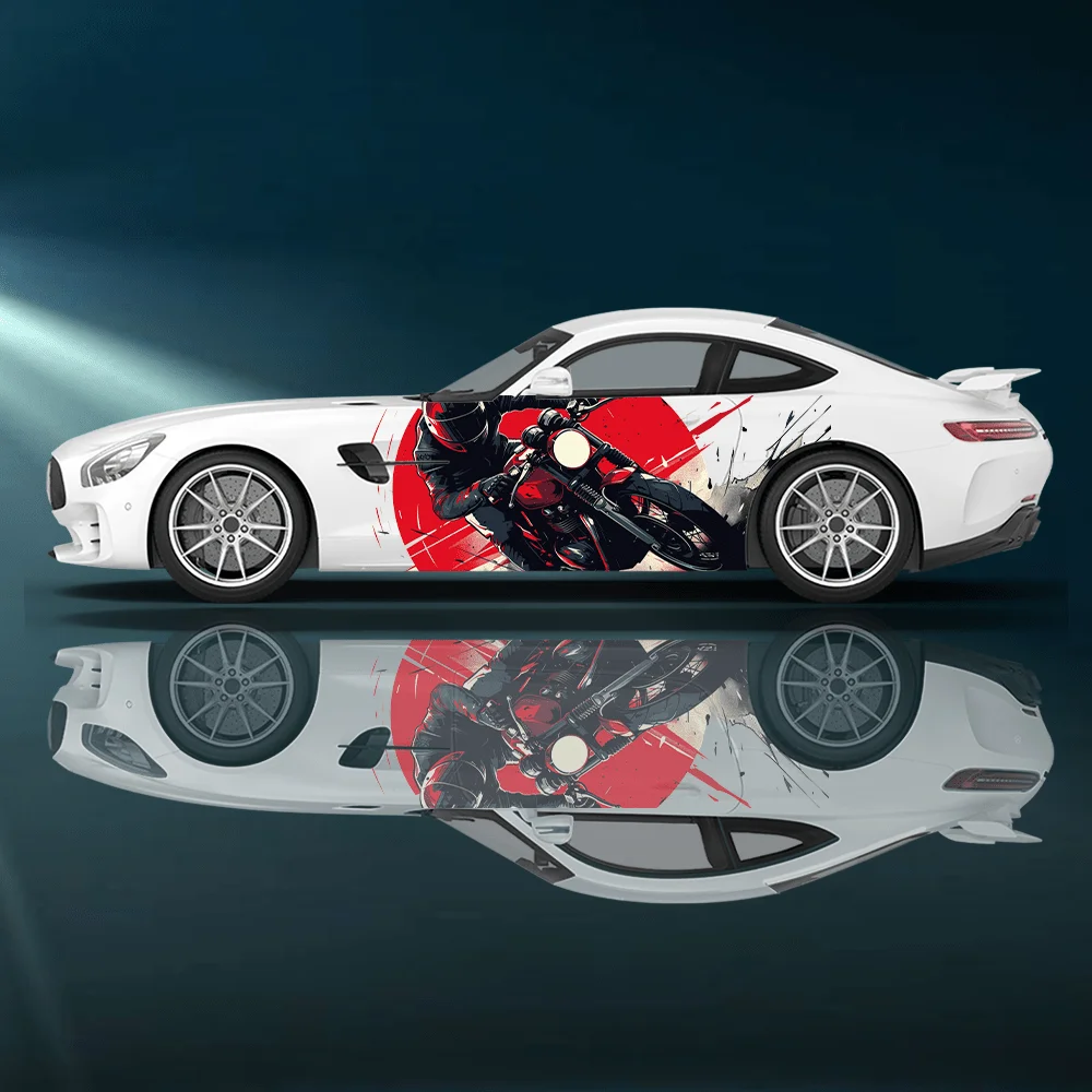 

Ретро мотоцикл красное солнце автомобиль виниловые обертывания наклейка самоклеящаяся ПВХ наклейка подходит для грузовиков внедорожник Декор автоаксессуары подарок