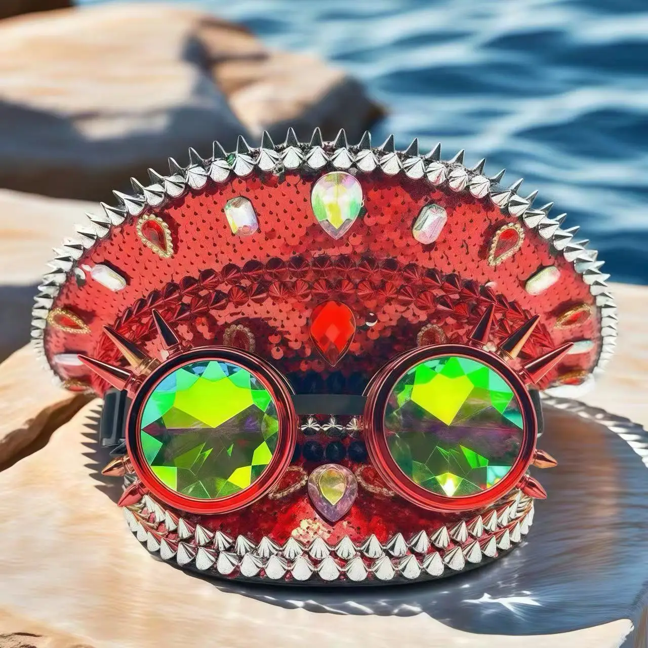Steampunk Festival Captain Hat Rhinestone Goggles Unisex Adult Sequin Anime Accessories Music Festival Cosplay Cap