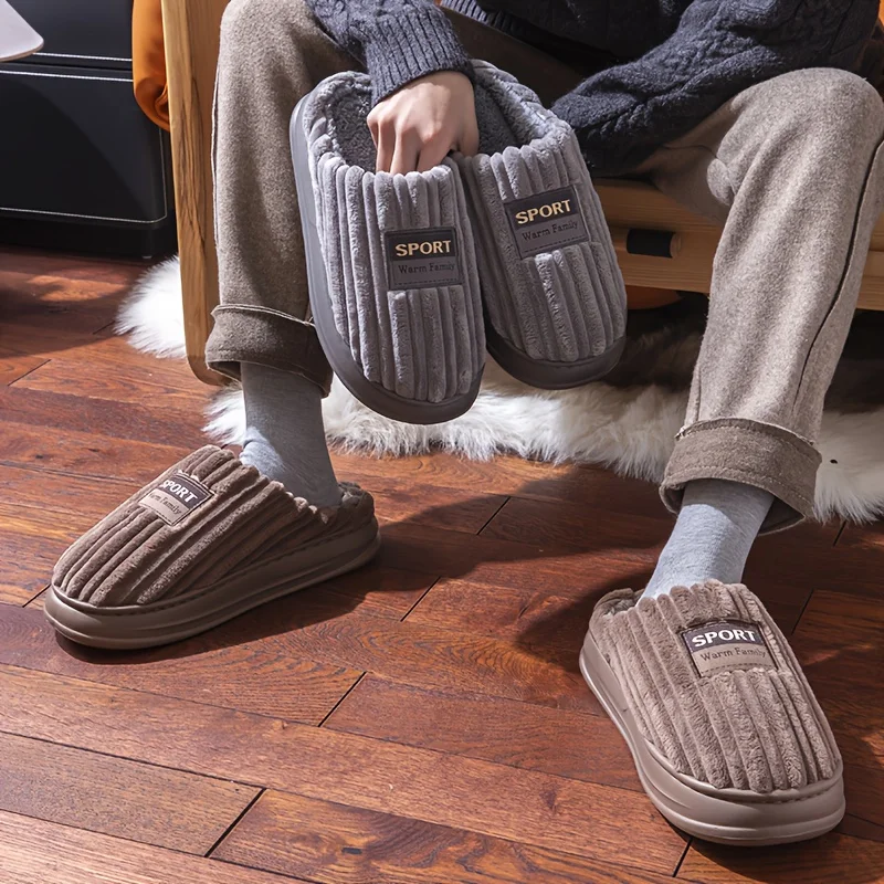 Men Winter Slippers Plus Size Warm Plush Indoor Shoes Thick Sole Anti Slip Cozy Fleece Lined Home Flats Comfortable Footwear