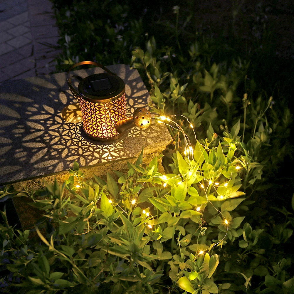 Solar Watering Can with Lights Outdoor Solar Garden Lights Decro Solar Lights Waterproof Hanging Lantern for Yard Patio