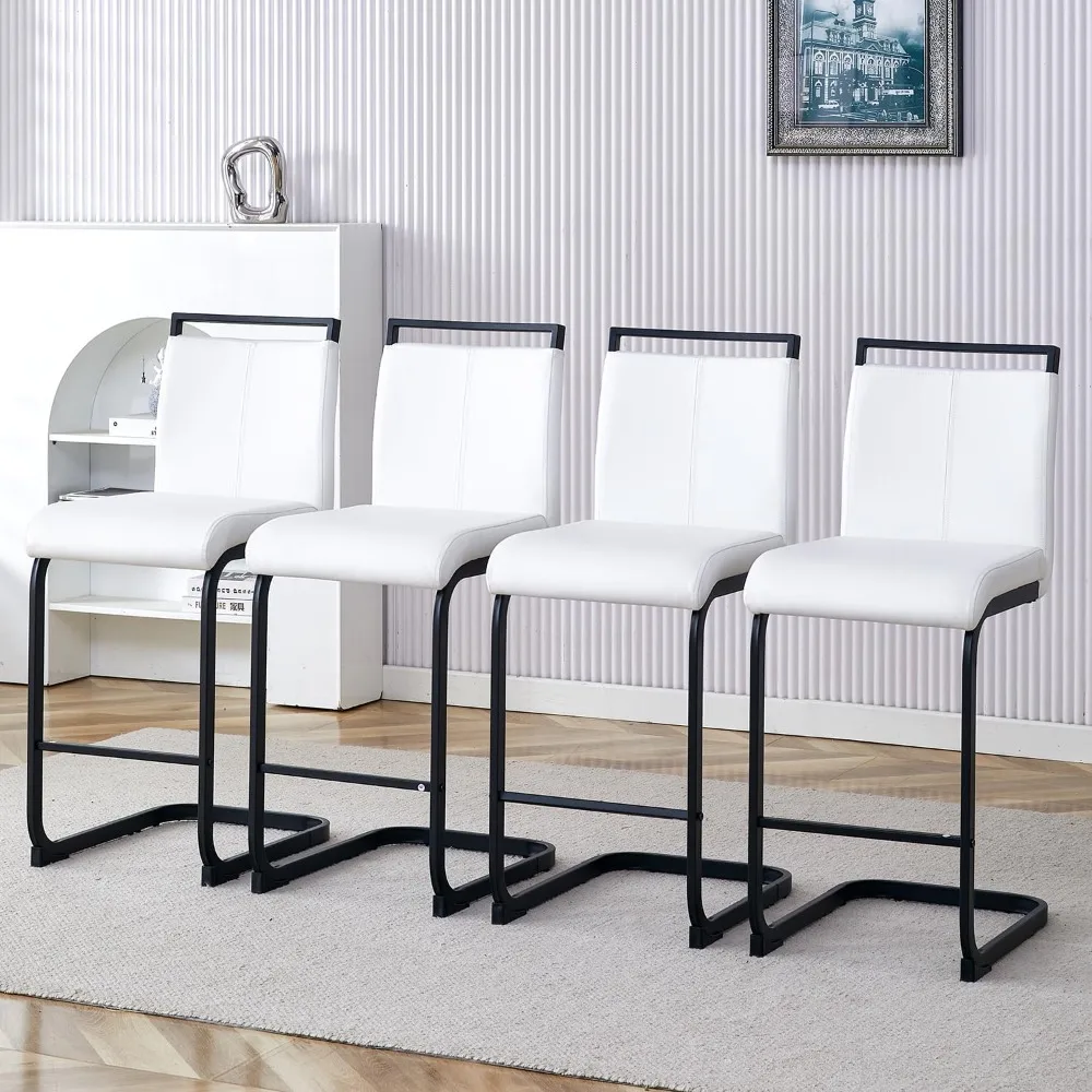 

Bar Stool Set of 4, PU Leather Bars Stools with Back, Counter Highchairs with Painted Metal Legs, Bar Stool