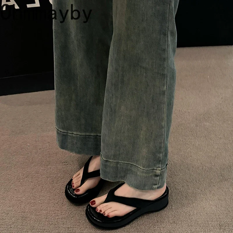 2024 Summer Clip Toe Women Slippers Fashion Elegant Thick Bottom Slides Shoes Ladies Outdoor Wedges Sandalias Flip Flop