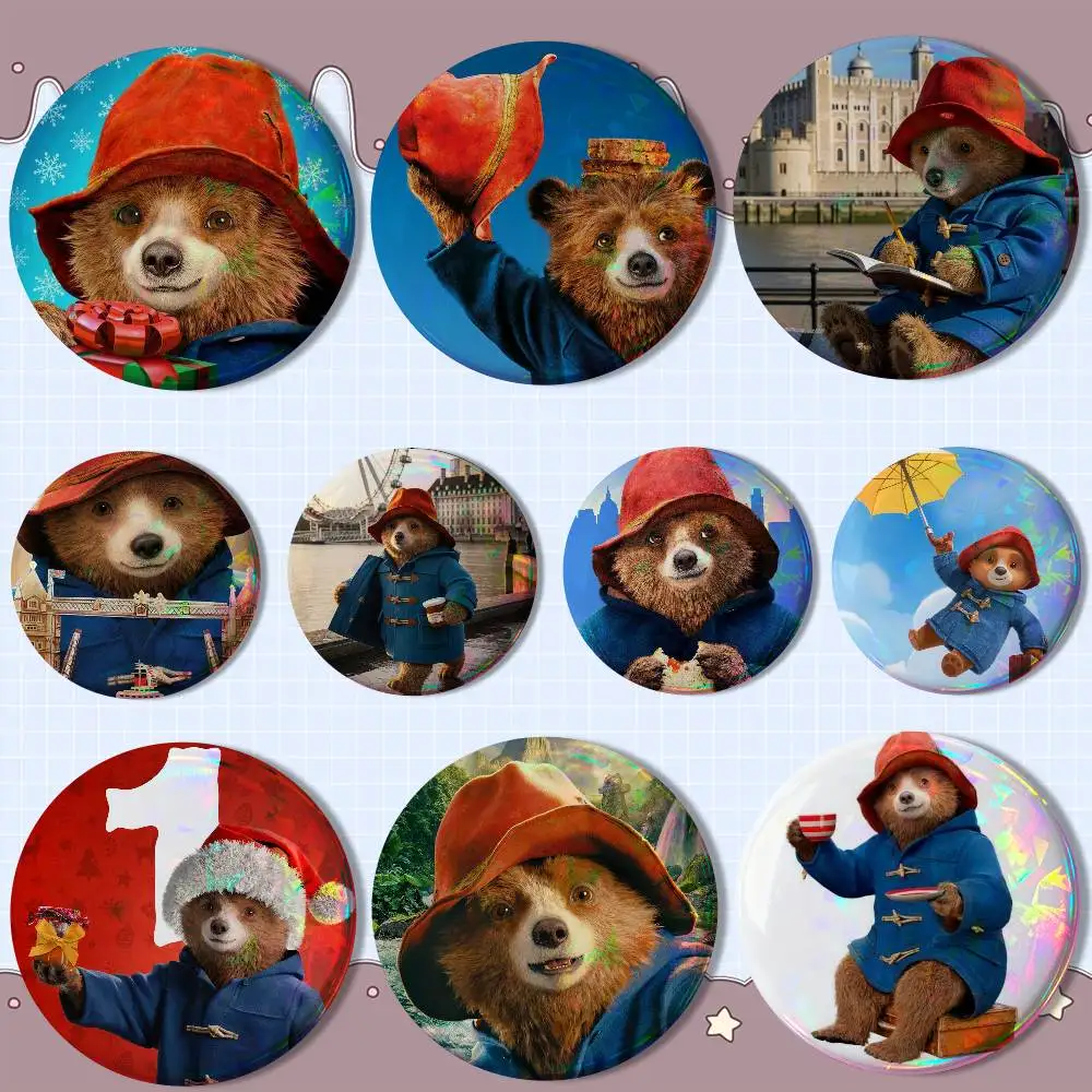 

Fluffy Paddington Bear moive Round Exquisite Badge Brooches Creative Pins For Clothes Hat Backpack Gift Accessories