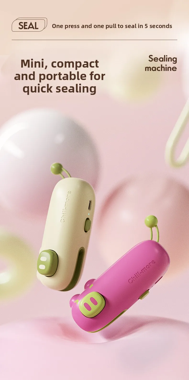 Dopamine Cartoon Cute Mini Heat Sealing Machine, Packaging Sealing Machine, Food Bag, Heat Sealing Plastic Bag