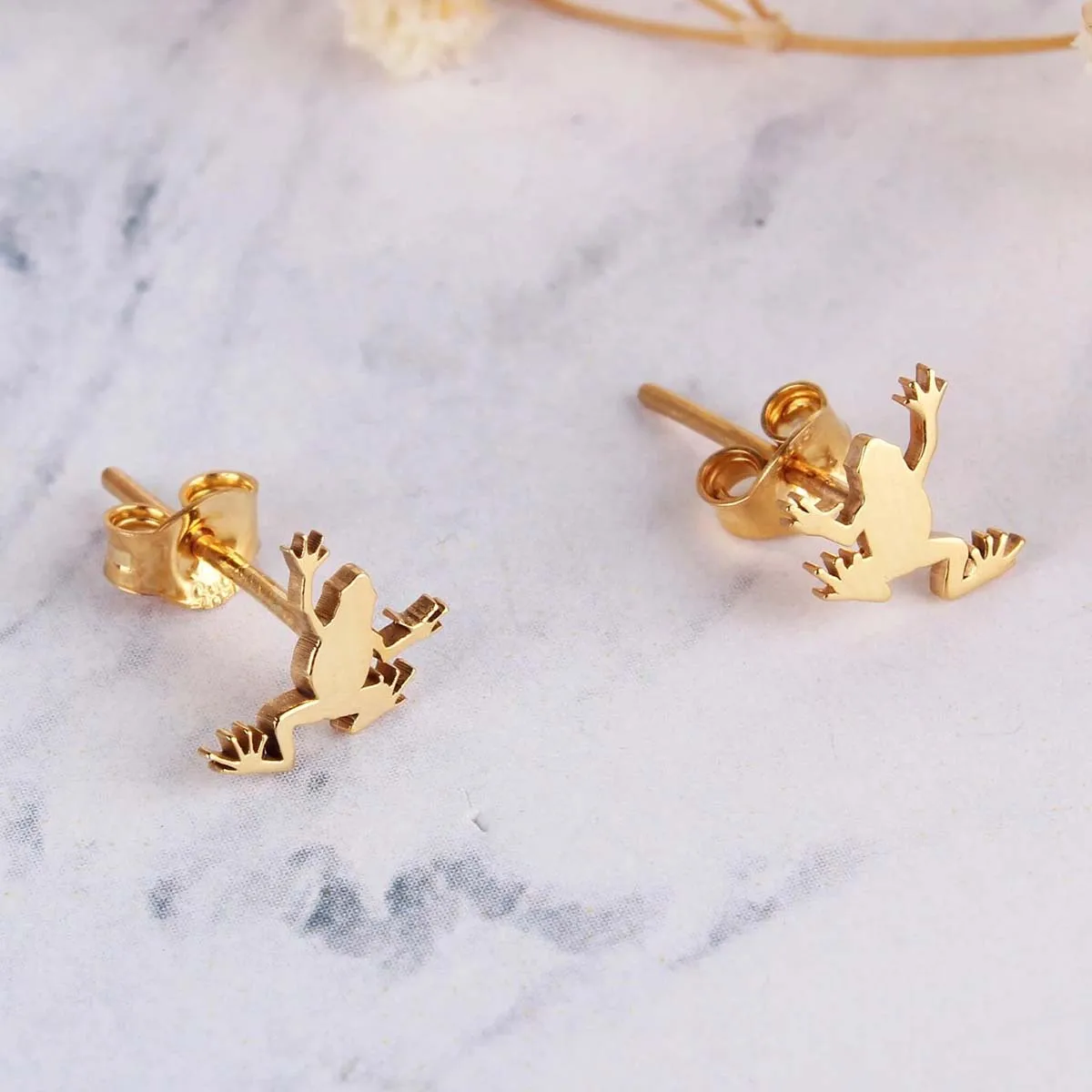 

Frog Stud Earrings, Tree Frog, Rain Forest Frog Nature Inspired, Cute Fun and Quirky,Personalized Custom Carved Name, Gifts