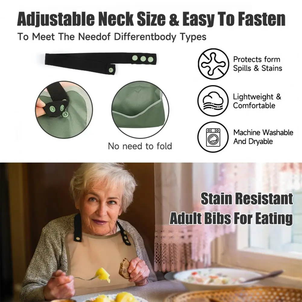 Waterproof Adult Bib Elderly Eating Bib Waterproof Senior Bib with Pocket Adjustable Reusable Eating for Elderly for Adults