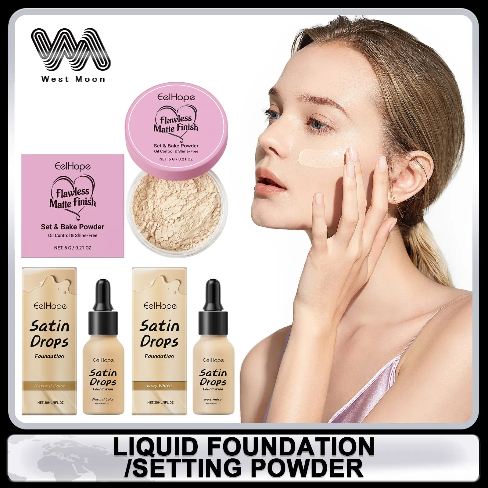 

Concealer Liquid Foundation Oil Control Matte Waterproof Long Lasting Compact Makeup Powder Portable Face Loose Powder Cosmetics