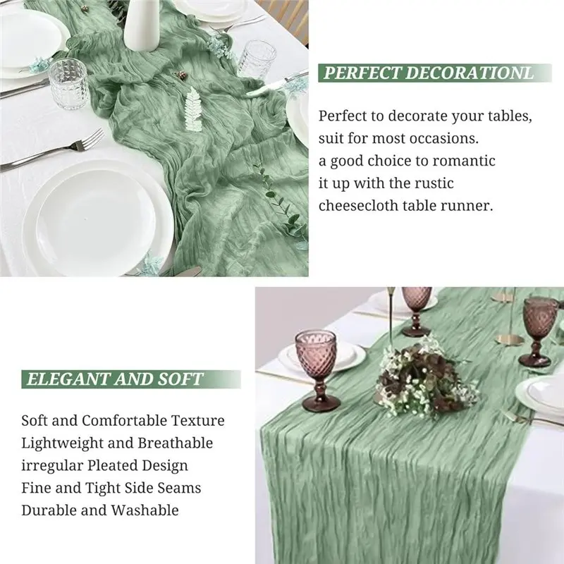 B52C 8 Pack Sage Green Cheesecloth Table Runners, 17 X 108 Inches