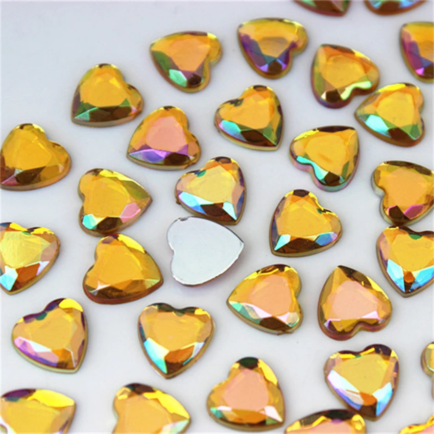 100pcs 8mm Heart Stones Flatback AB Crystals Acrylic AB Rhinestone Trim phone DIY Not Hotfix Jewelry Decoration ZZ460