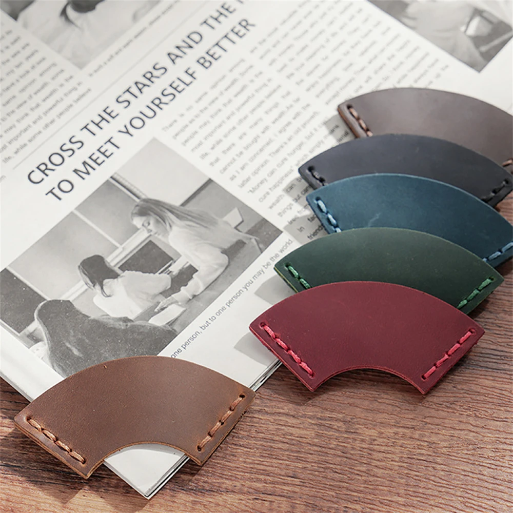 Retro Page Marker PU Leather Bookmarks Fan Shaped Page Marker Simple Book Markers Reading Supplies