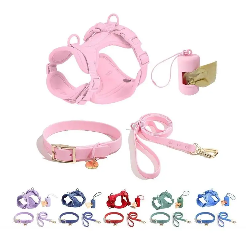 

PVC Upgraded Gold Hardware Buckle Dog Leash Dog Collar Pet Harness Set Dog Harness Vest Style