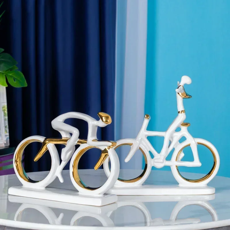 Modern creative bicycle abstract character office living room TV cabinet wine cabinet soft decoration ceramic ornaments