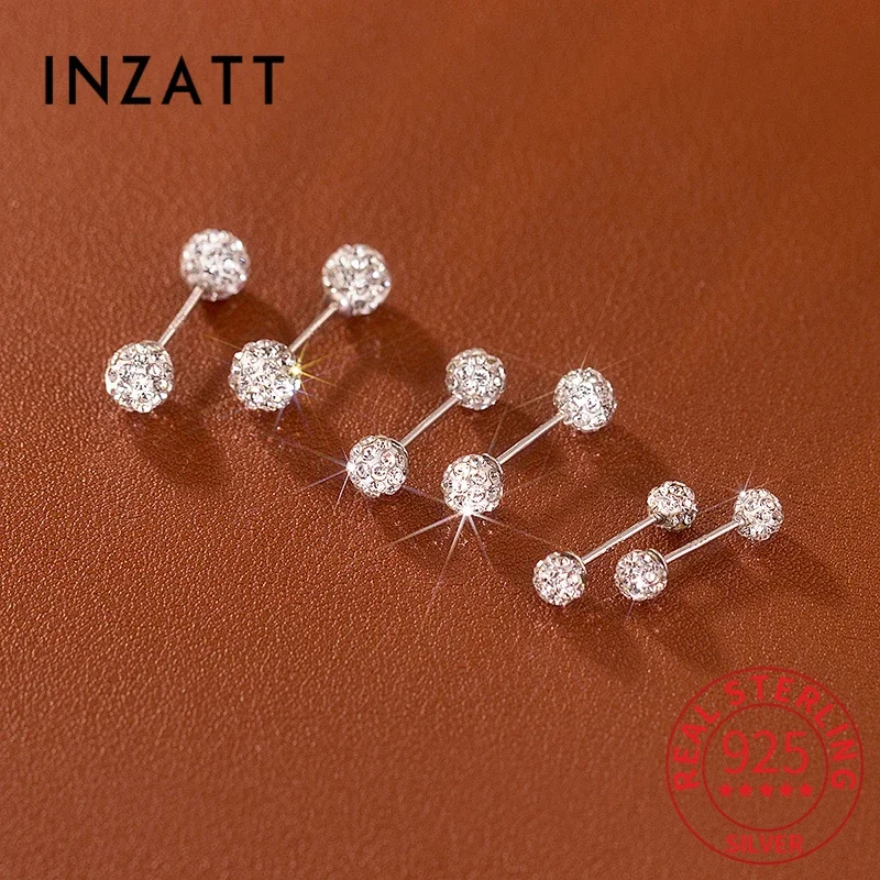 INZATT Real 925 Sterling Silver 4/5/6mm Sparkling Zircon Bead Screw Stud Earrings For Women Trendy Fine Jewelry 2024 Accessories