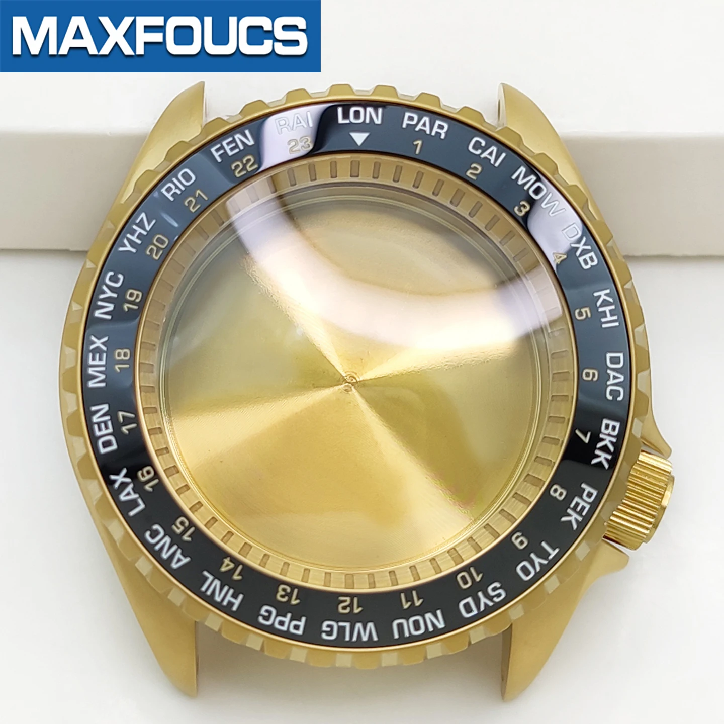 Mattes 3.8 SKX Gold-Uhrengehäuse mit Krone bei 4 Uhr, Edelstahl-Finish, MOD NH36 Lünetteneinsatz, Saphirglas, kundenspezifische Teile – Detail 14