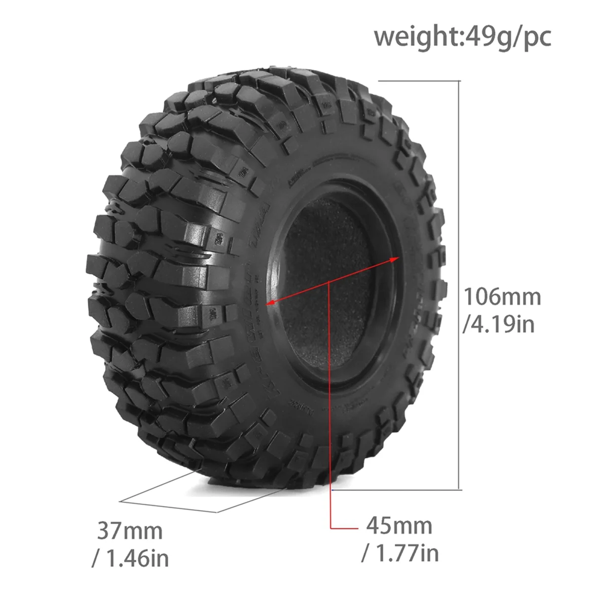 

W0T-ju4PCS 108mm 1.9Inch Rubber Tire Wheel Tyre for 1/10 RC Crawler Car Axial SCX10 II III 90046 TRX4 D90