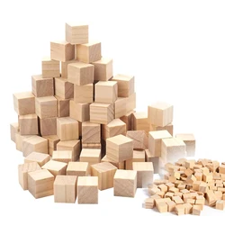 Unfinished Wood Blocks for Crafts, 1-5cm Natural Solid Blank Wooden Cubes Block Bulk for Craft DIY Project Painting Baby Shower