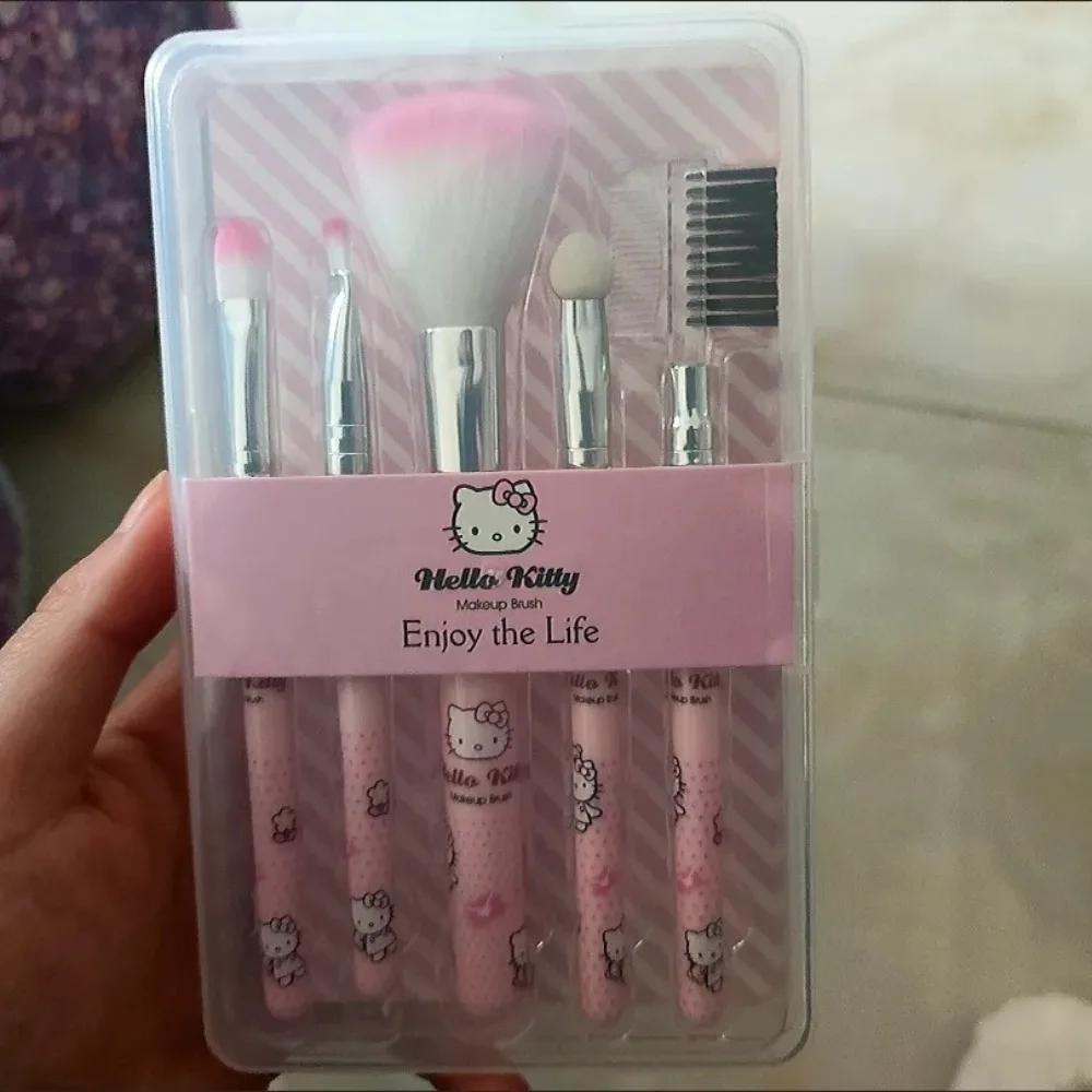 

Hello Kitty Cosmetic Brush Suit Cute Cartoon Portable Cosmetic Brush 5-piece Set Fashion Delicate Go Out Reapply Makeup Suit