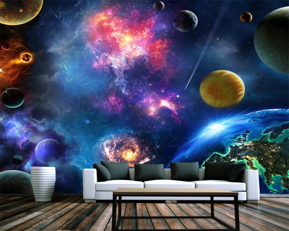 beibehang Customized modern new bedroom living room starry sky universe earth background papel de parede wallpaper papier peint