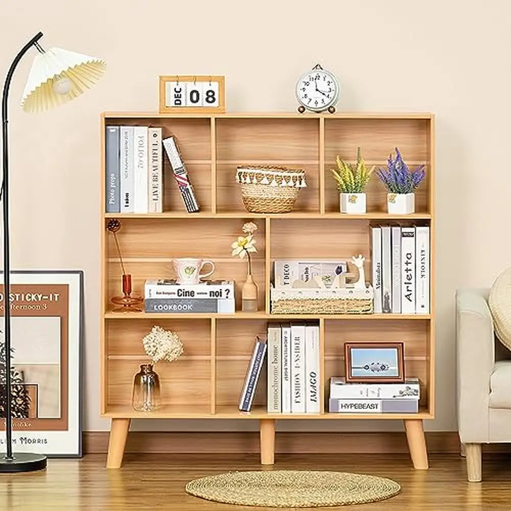 Organizador De Estante De Madeira Natural, Boho Armário, Durável e Resistente, Armazenamento Em Camadas, Escritório, Quarto, Sala de estar, 8-Cube