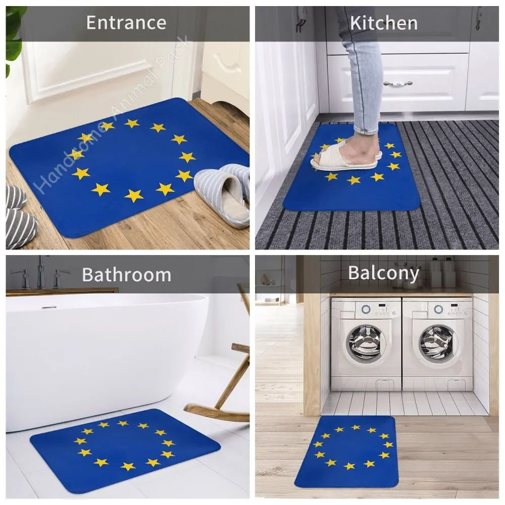 European Union EU Flag Doormat Flannel Rug Anti-Slip National Flag Absorbent Mat for Entrance Door Kitchen Bathtub Shower Mats