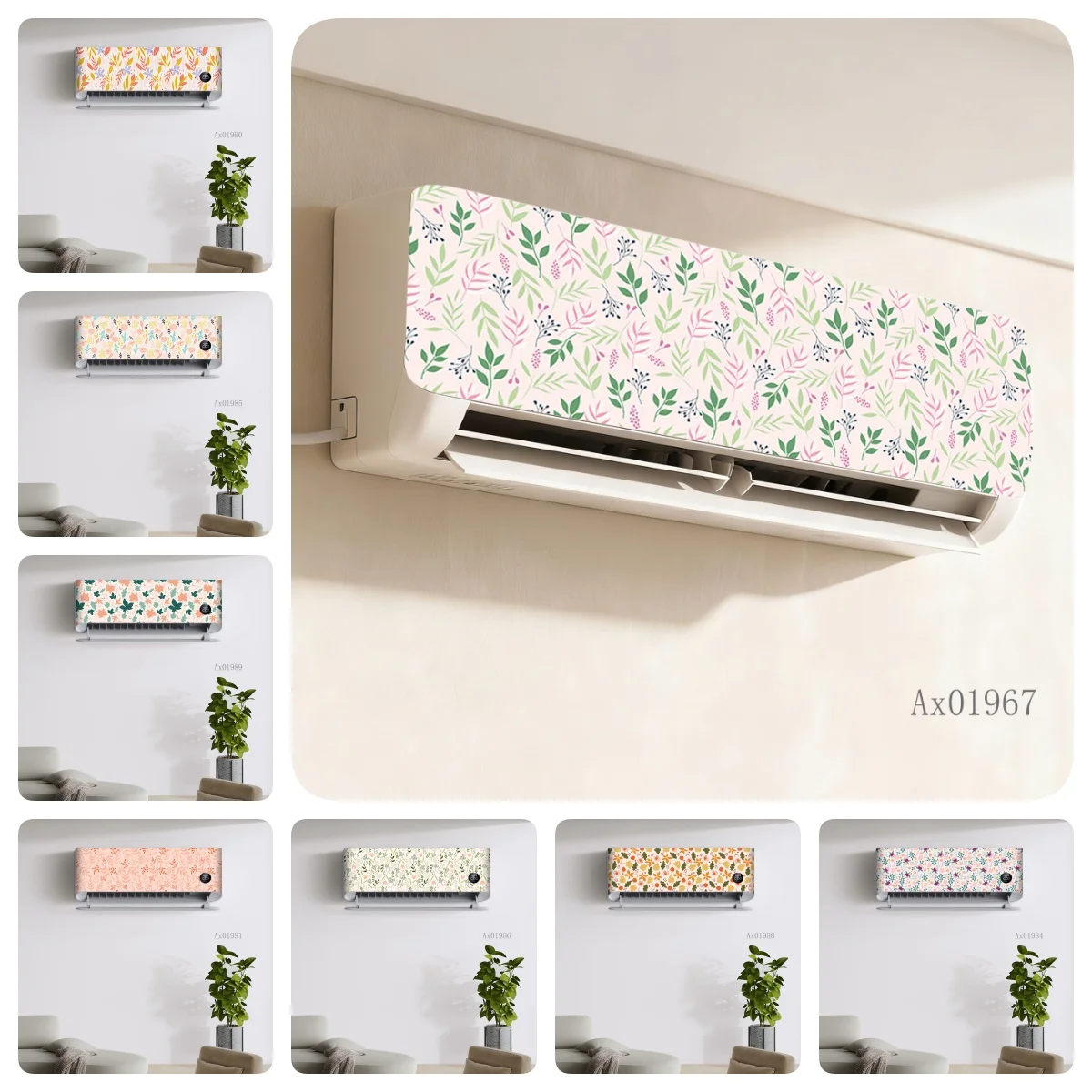 Warm Orange Leaf Pattern Air Conditioner Sticker Self-Adhesive Waterproof Decal for Wall-Mounted AC Unit Decor Ornamental Decals
