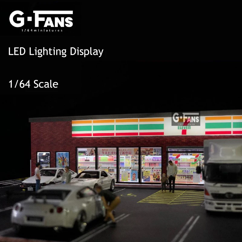 G-FANS Assemble Diorama 1:64 USB LED Lighting Parking Lot Model Car Garage Statuion- 711 Version