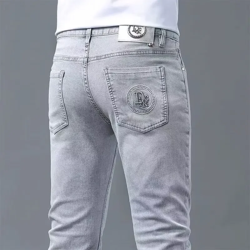 سليم صالح الرجال الجينز مطاطا عادية الربيع الصيف رقيقة نمط رمادي الذكور السراويل موضة الاتجاه اسم العلامة التجارية الملابس الجينز المرن