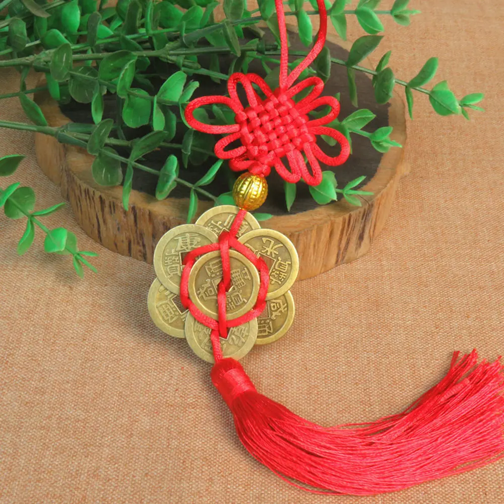 1pc Metal Decoration Feng Shui Chinese Knot Tassel Mascot Lucky Charm Ancient Coins Novelties Car Auto Interior Accessories