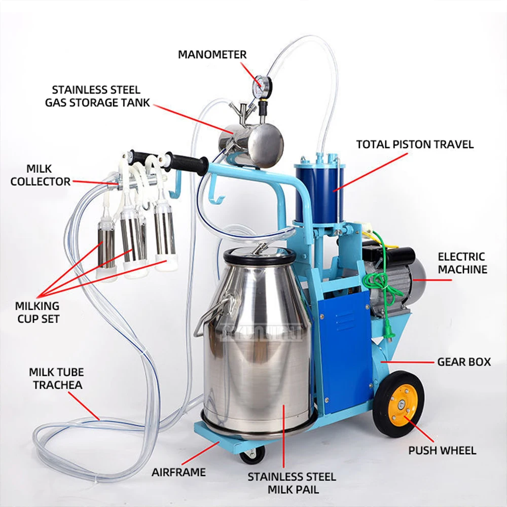 Electric Piston Milking Machine Farm Animal Husbandry Breast Pump Dairy Milk Alpaca Milking Equipment with Antifreeze Pipe