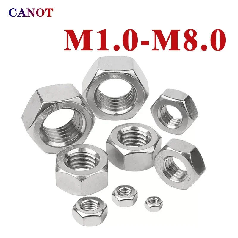 5/ 10/ 20/ 50pcs M1 M1.2 M1.4 M1.6 M2 M2.5 M3 M3.5 M4 M5 M6 M8 304 Stainless Steel Hex Hexagon Nut DIN934