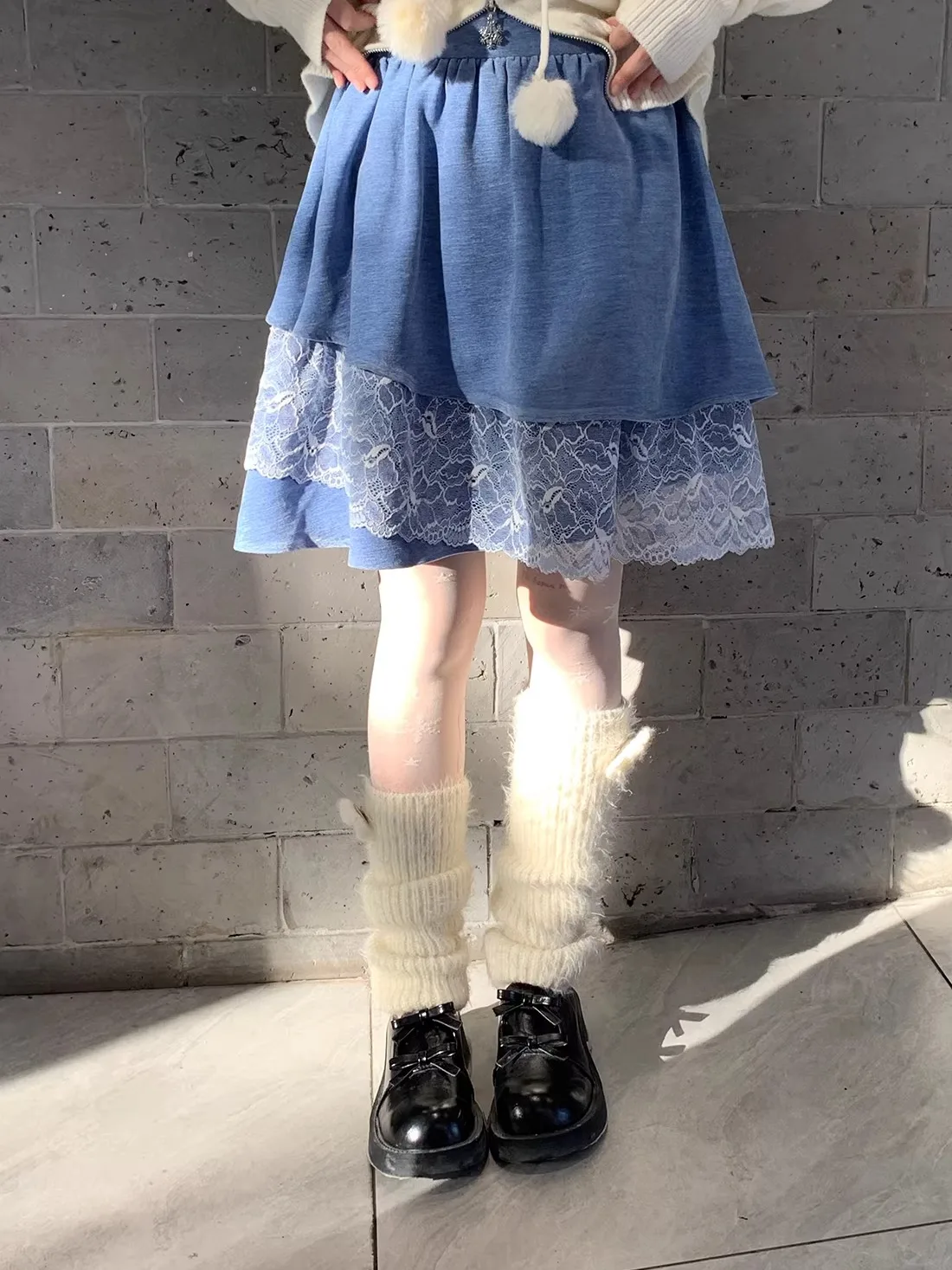 

Юбка Cheese Day Blue Velvet женская зимняя модная кружевная укороченная юбка А-силуэта с завышенной талией для повседневной носки