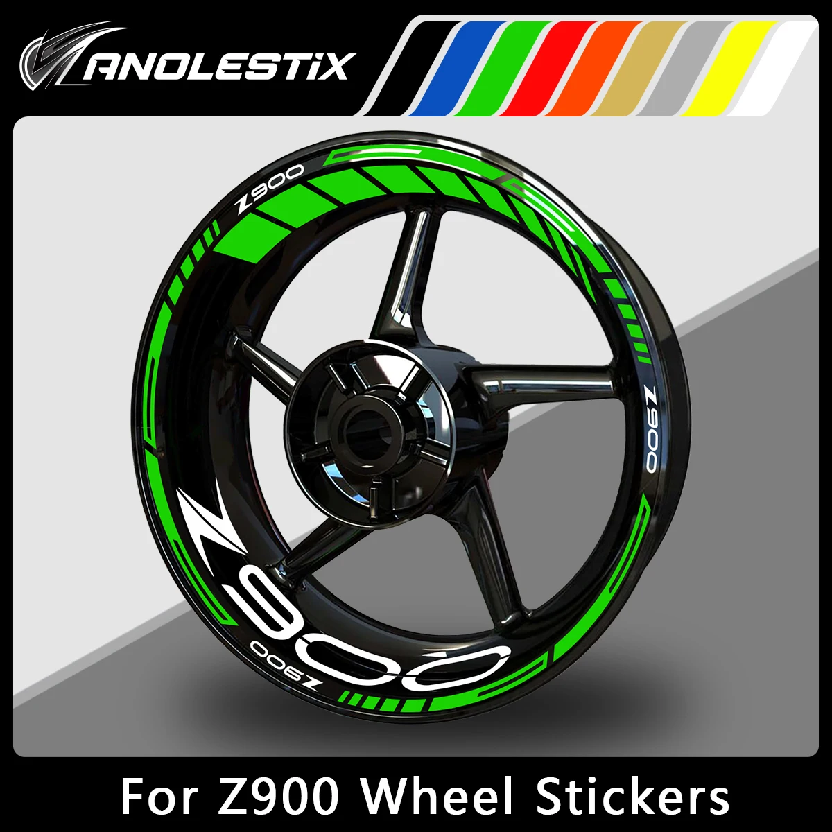 AnoleStix Reflective Motorcycle Wheel Sticker Hub Decal Rim Stripe Tape For Kawasaki Z900 2023 2022 2021 2020 2018 2017 2016