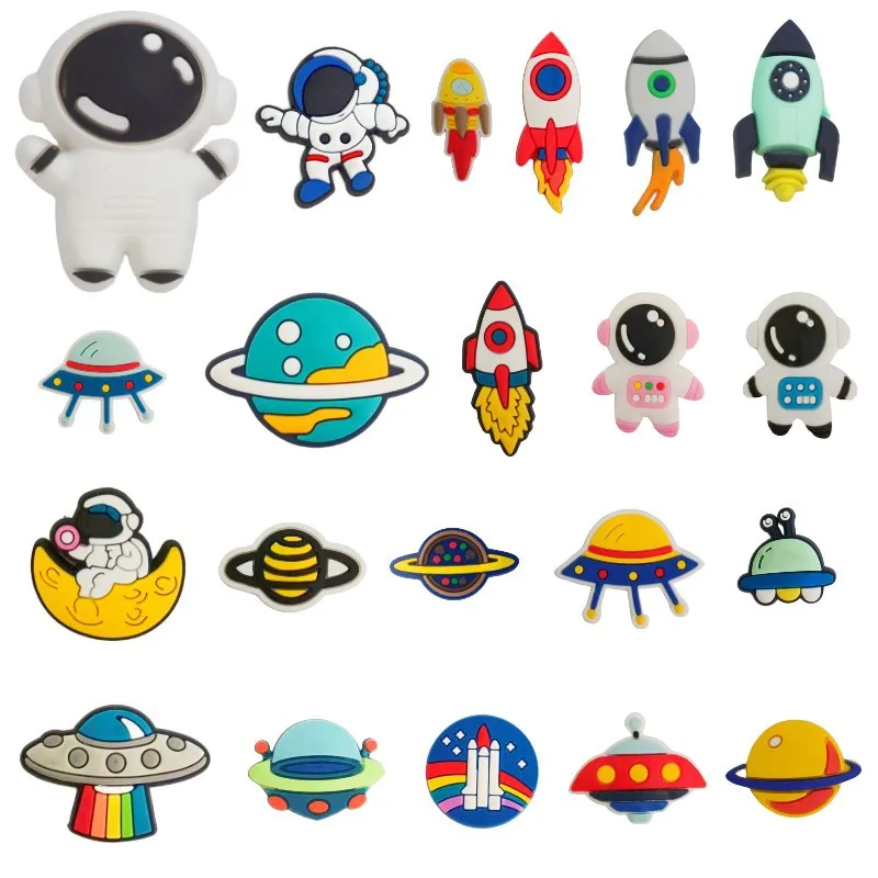 

21Pcs DIY Cartoon Space Decor Astronaut Slippers Accessories - Rocket Planet Themed Sandals