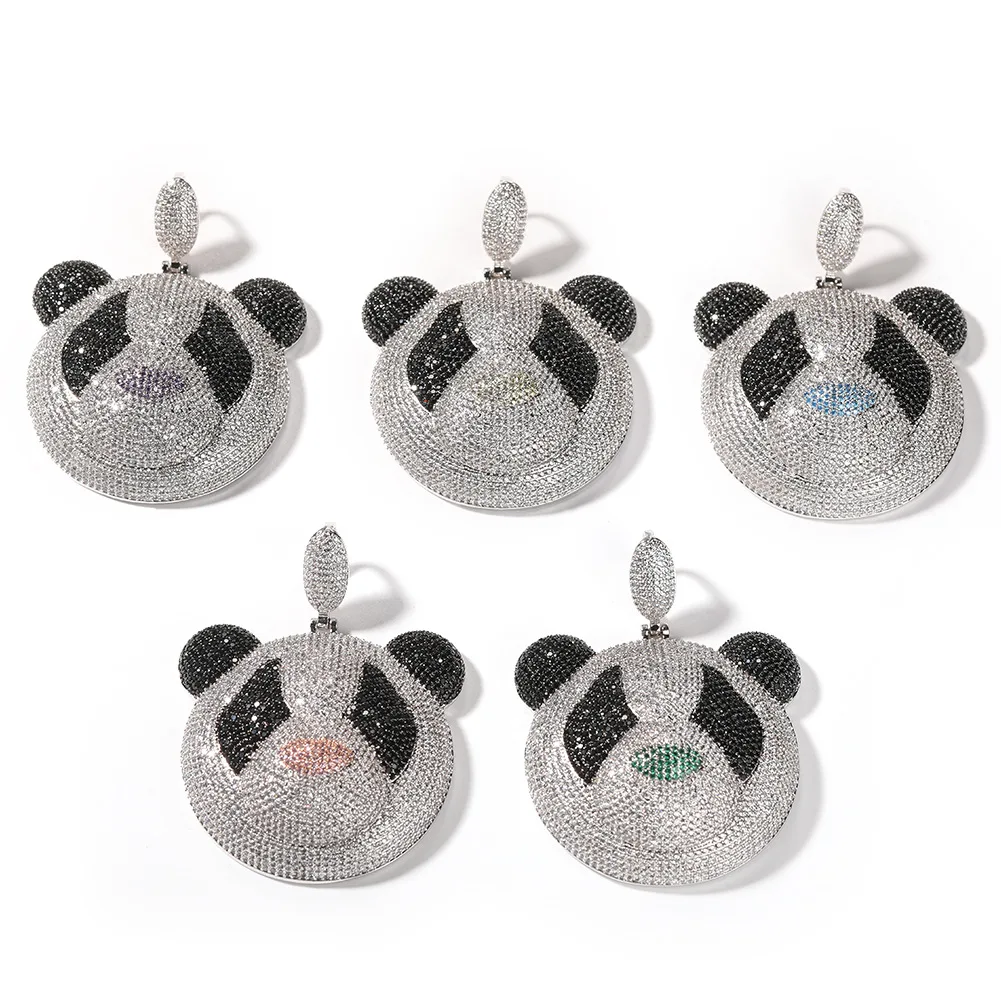 Iced Out Panda Head Pendant Necklace Full Paved Black White CZ Twisted Rope Chain Hip Hop Bling Women Men Jewelry