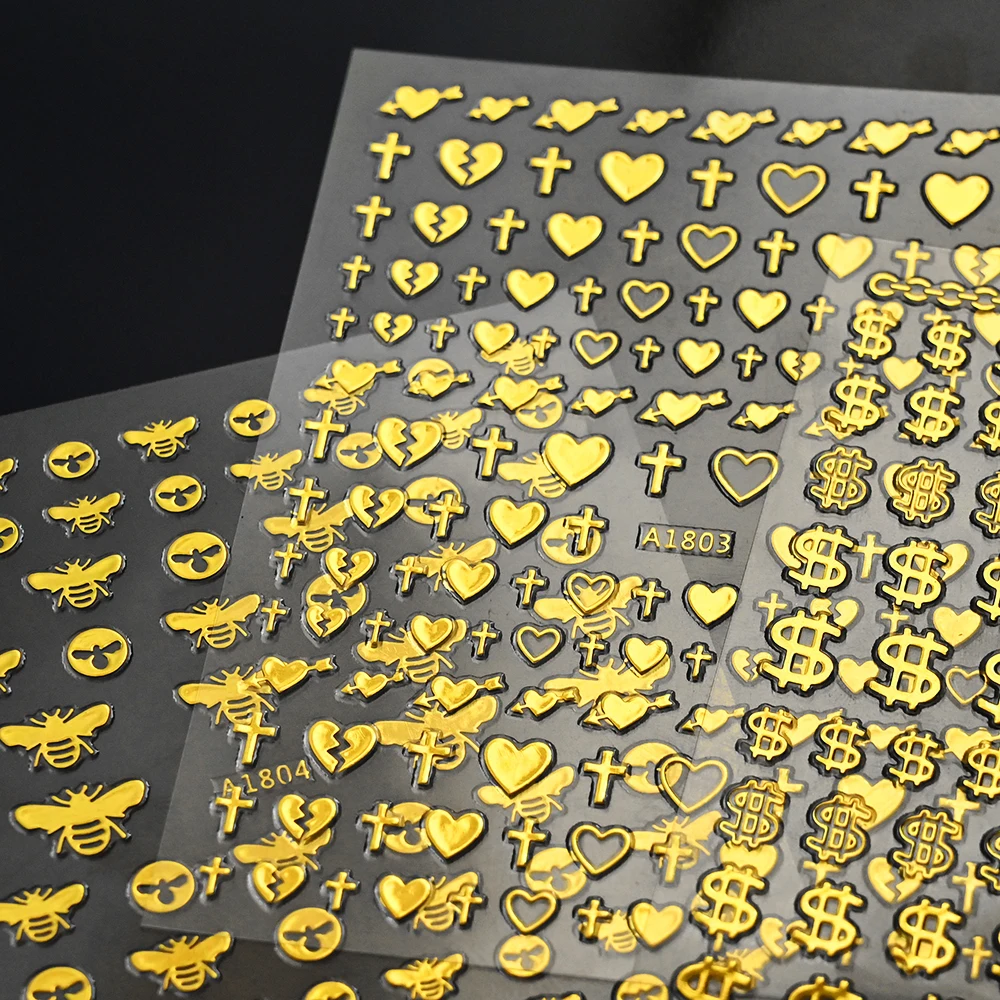 1pc 3D Luxury Money Dollar HoneyBee Nail Stickers Self Adhesive Gold Crown Decal Manicure Tips Slider Nail Art Decoration Tool