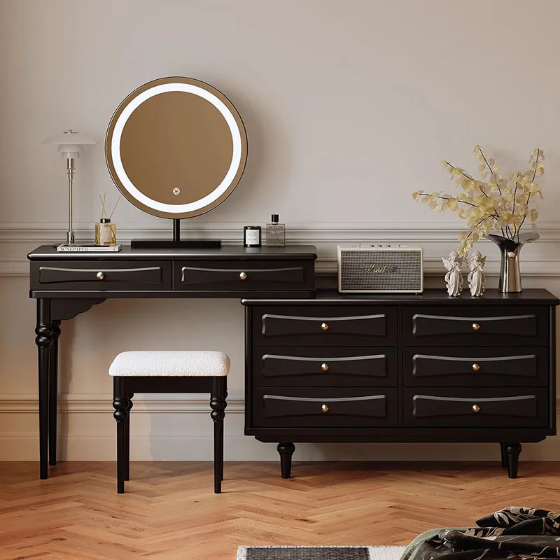 

American French Dressing Table Bedroom Luxury Girls Makeup Dressing Table Black Mirror Coiffeuse De Chambre Pas Cher Furniture