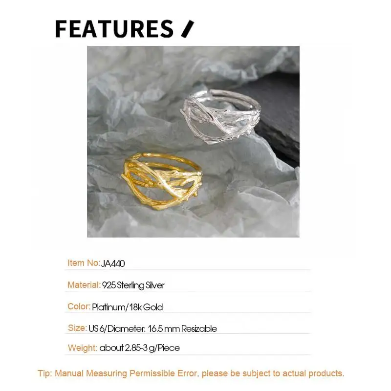 F.I.N.S Real S925 Sterling Silver Gold Rings For Women Texture Uneven Open Resizable Index Mid Finger Fine Jewelry