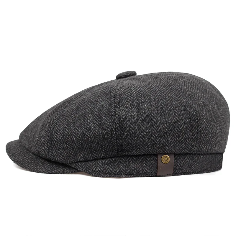 Retro Newsboy Caps für Herren, achteckige Hüte, britische Malerhüte, Herbst-Winter-Baskenmützen, Fischgrätmuster-Flatcaps, Hip-Hop-Baskenmützen, Gorras