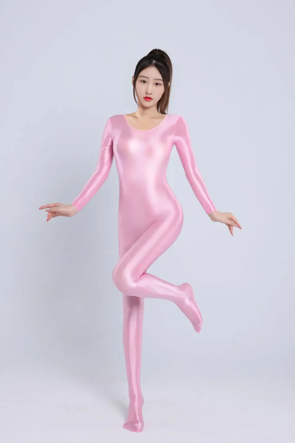 Unisex Satin Shiny Jumpsuit Shaper Wear Skinny Unitard Sheer Bodysuit Slimming Club Party Clothing Oil Shiny Seamless Tights - Image 6