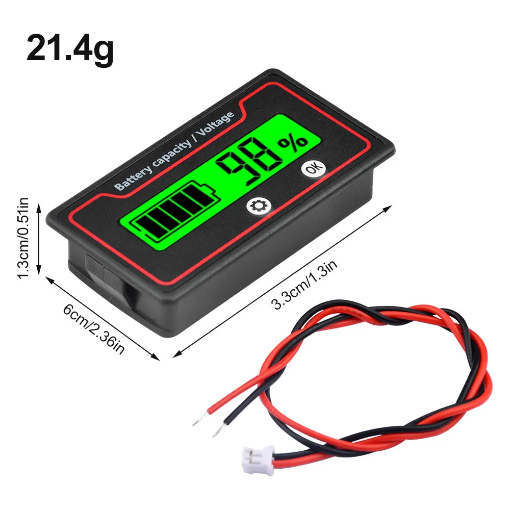 Battery Capacity Indicator DC 9V-100V Battery Meter 12V 24V 48V Battery Power Percentage Voltage Indicator Gauge Display