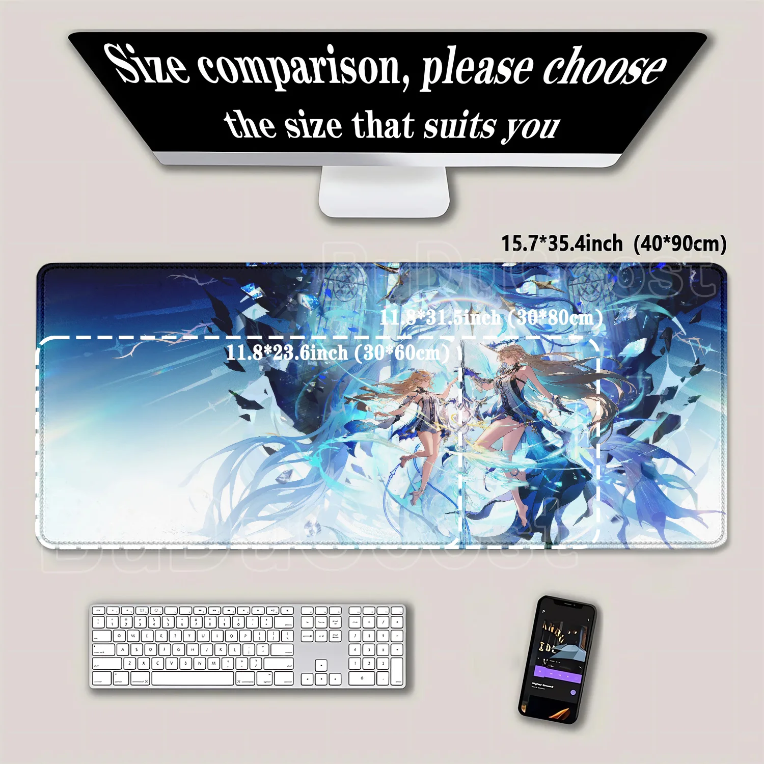 Wuthering Waves Cartethyia 마우스 패드 대형 게임용 마우스 패드 LockEdge 사무용품 컴퓨터 키보드 테이블 teclado 데스크 매트