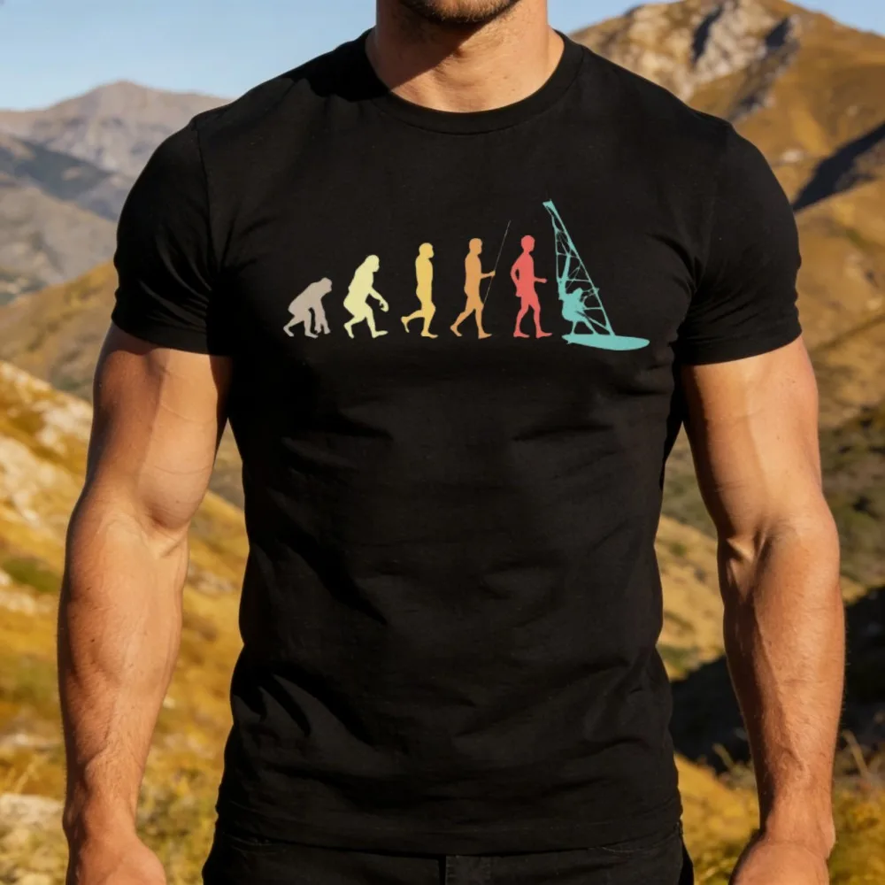 Vintage Gradient Windsurfing Evolution Tee Man To Windsurfer Silhouette Print Tshirt Retro Water Sports Enthusiast Casual Outfit