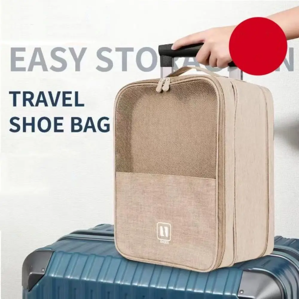 حقيبة تخزين الأحذية بطبقة مزدوجة، حقيبة أحذية للسفر معلقة شبكية قابلة للتنفس، سعة كبيرة مع حقيبة تغليف أحذية الجيب