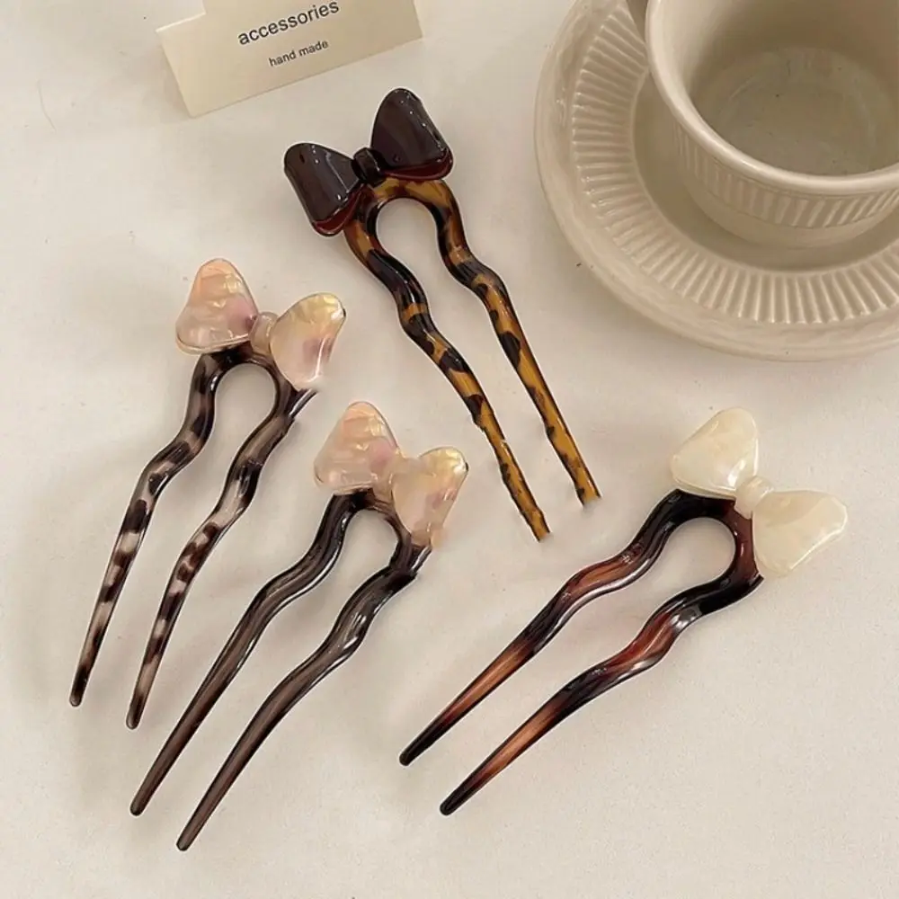 New Simple Elegant Hair Clip Bow Acrylic Acetate Hair Accessory Women Girls Wavy U-Shaped Hair Fork