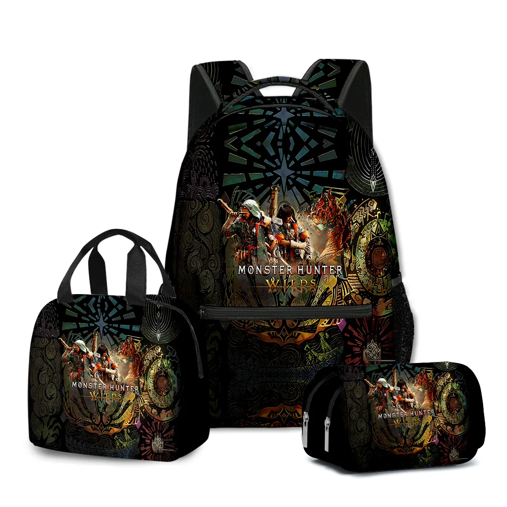 

Роскошные молодежные Harajuku Monster Wilds с 3D принтом, 3 шт./компл., студенческие дорожные сумки, рюкзак для ноутбука, рюкзак, сумка для обеда, пенал