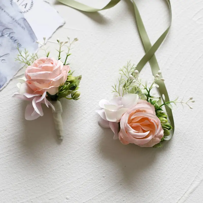 Novo Artfical Rose Flowers Boutonnieres Groomsman dama pulso Corsage Acessórios casamento 2023