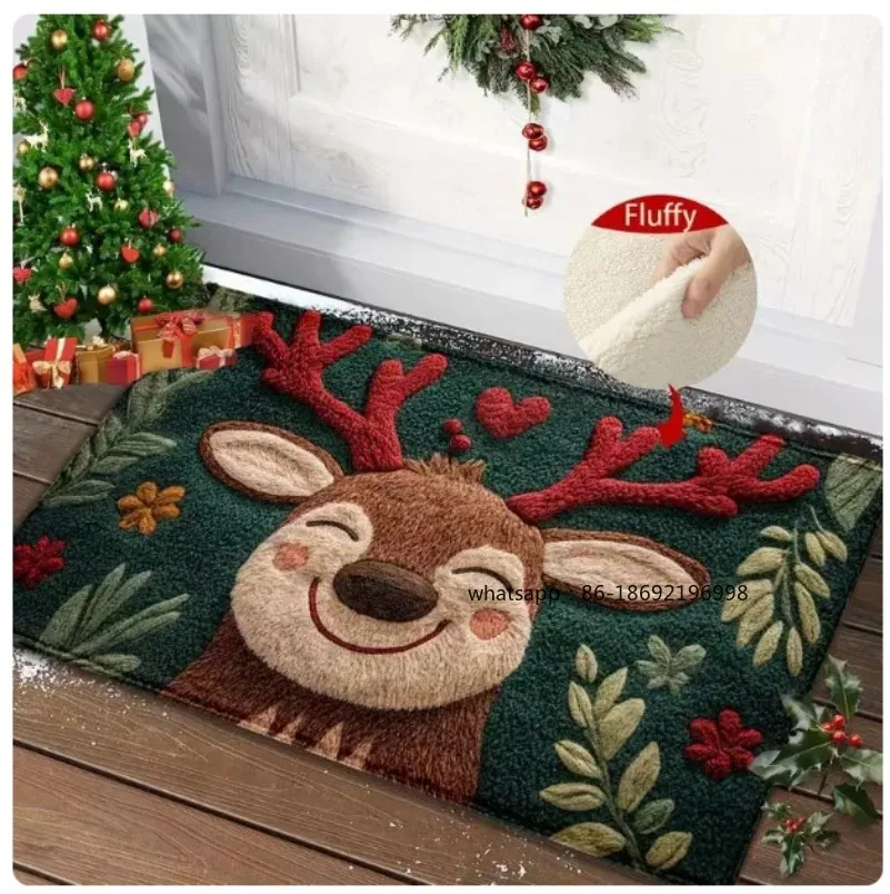 Christmas Deer Entrance Door Silicone Non-slip Thickened Absorbent Foot Pad, Porch Dirt-resistant and  To Take Care of Floor Mat